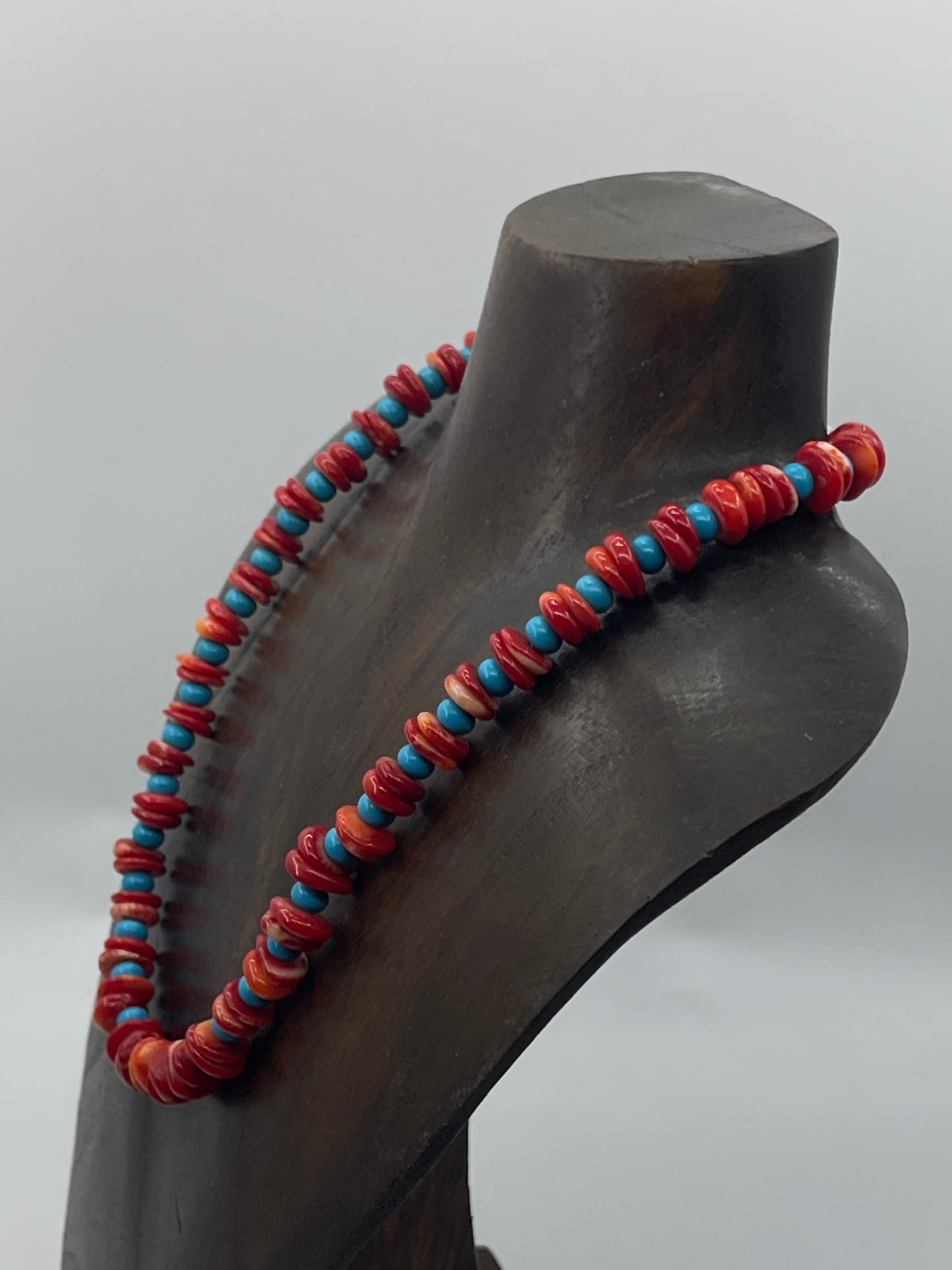 Red Coral and Turquoise Necklace 10mm 18"