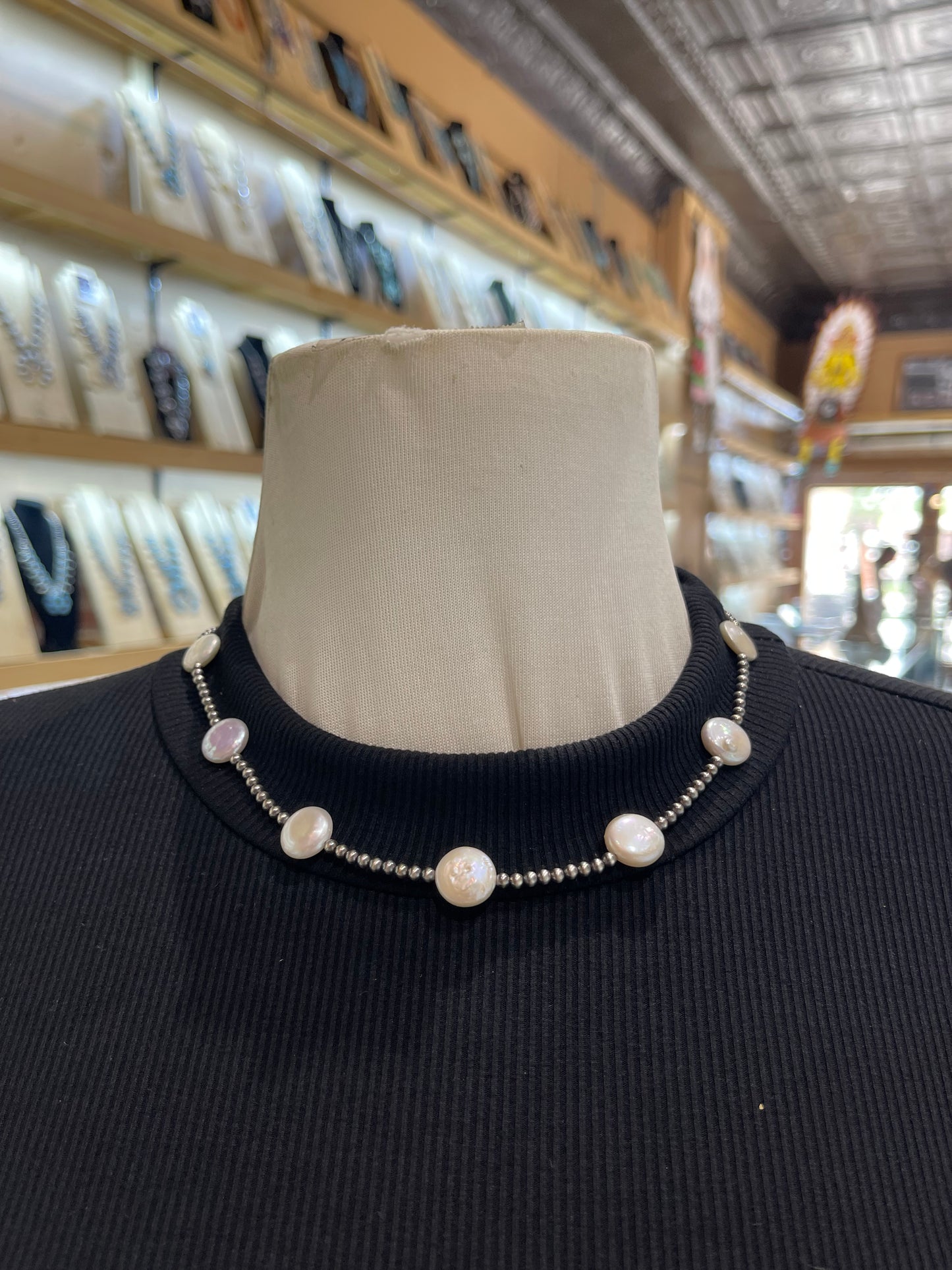 18" 3mm Navajo Style Pearls with Fresh Water Pearls