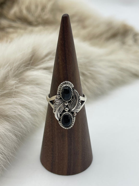 8.0 2 Stone Onyx Ring by Jerryson Henio, Navajo