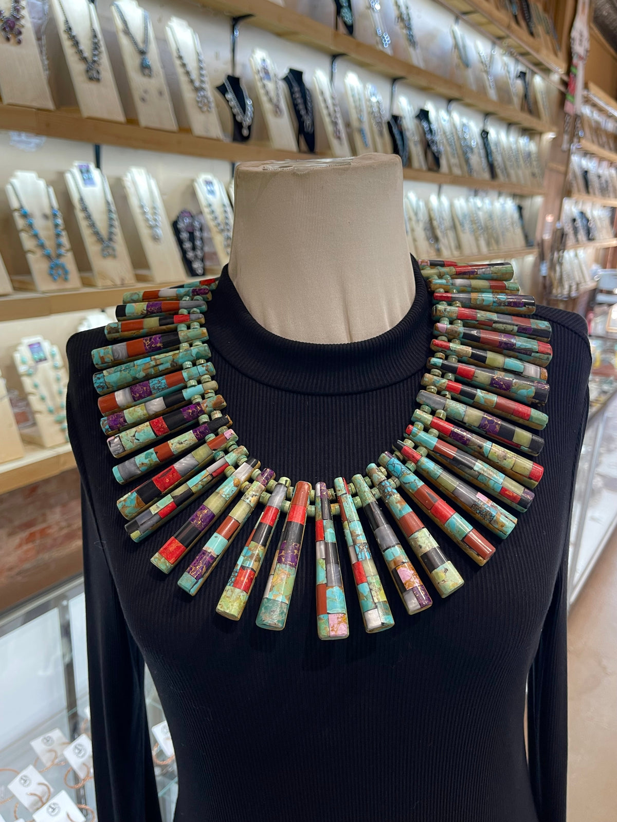 20" Multi Stone Inlay Reversible Turquoise “Cleopatra Necklace” by Jolene Bird, Santo Domingo