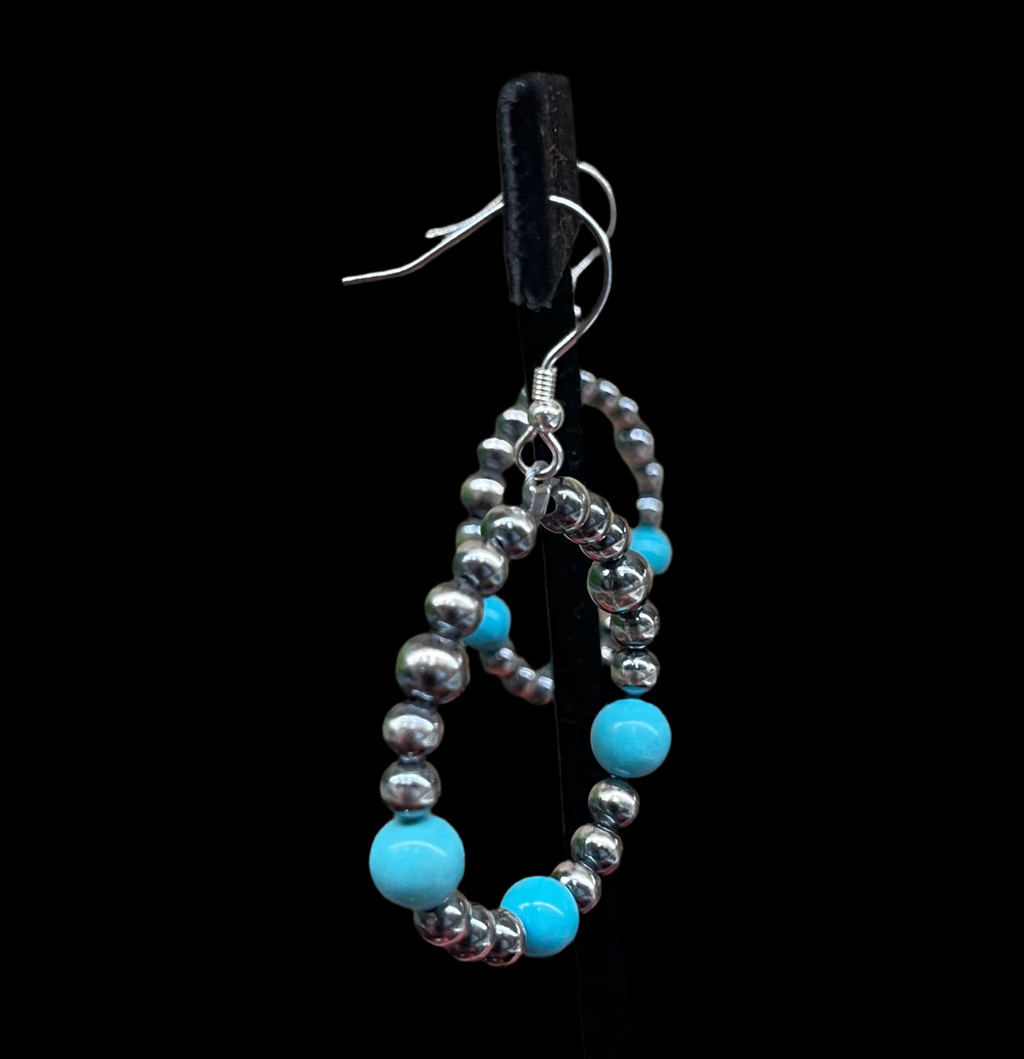 4mm Navajo Pearl and 6mm Turquoise Bead Hoop Dangles