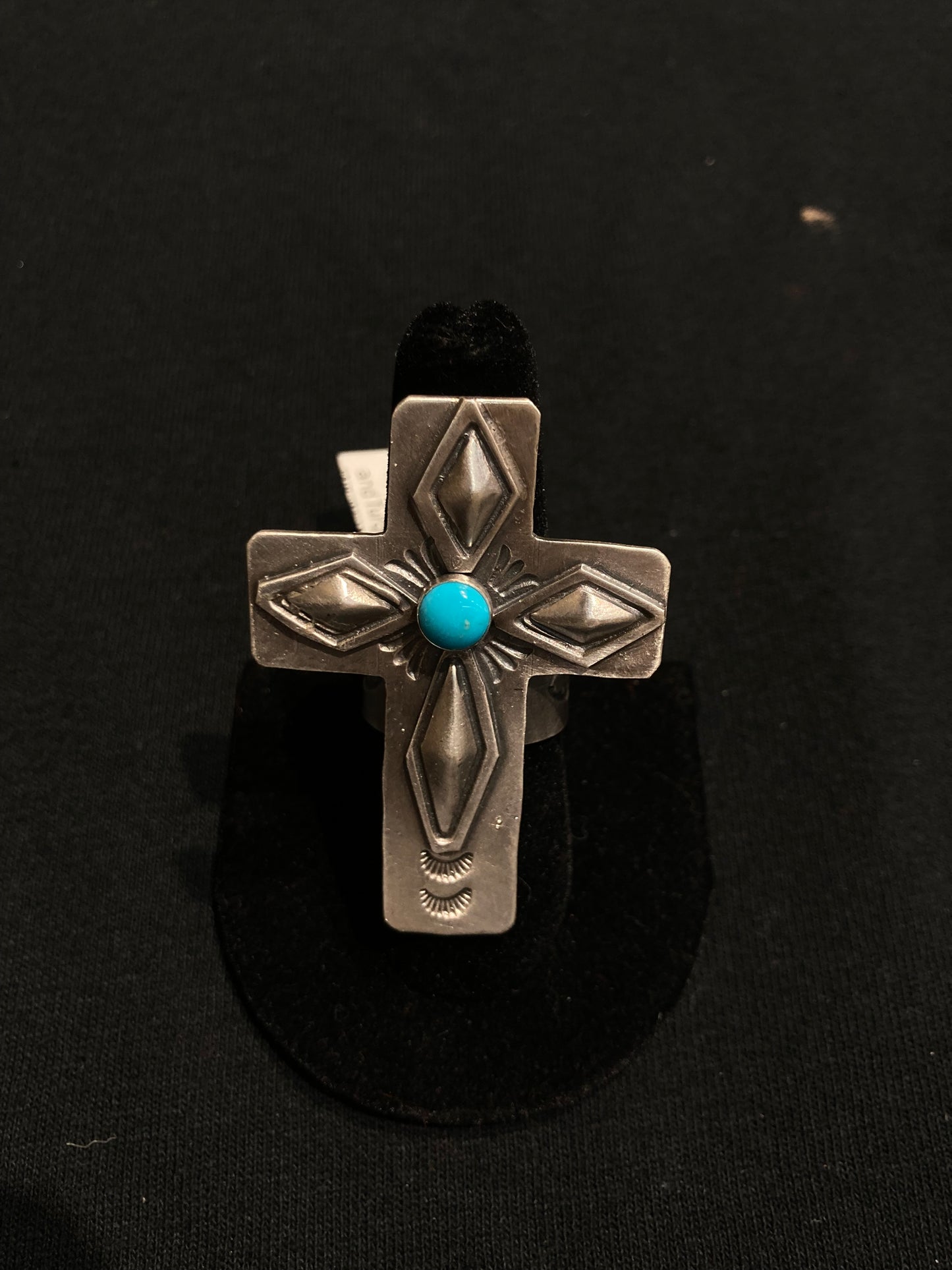 8.5 Silver Cross and Turquoise Ring by Boyd Ashley, Navajo