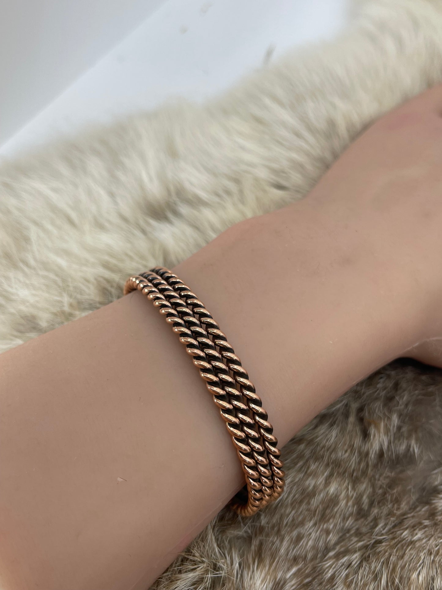 3 Row Copper Cuff by Elaine Tahe, Navajo 5.25"-7"