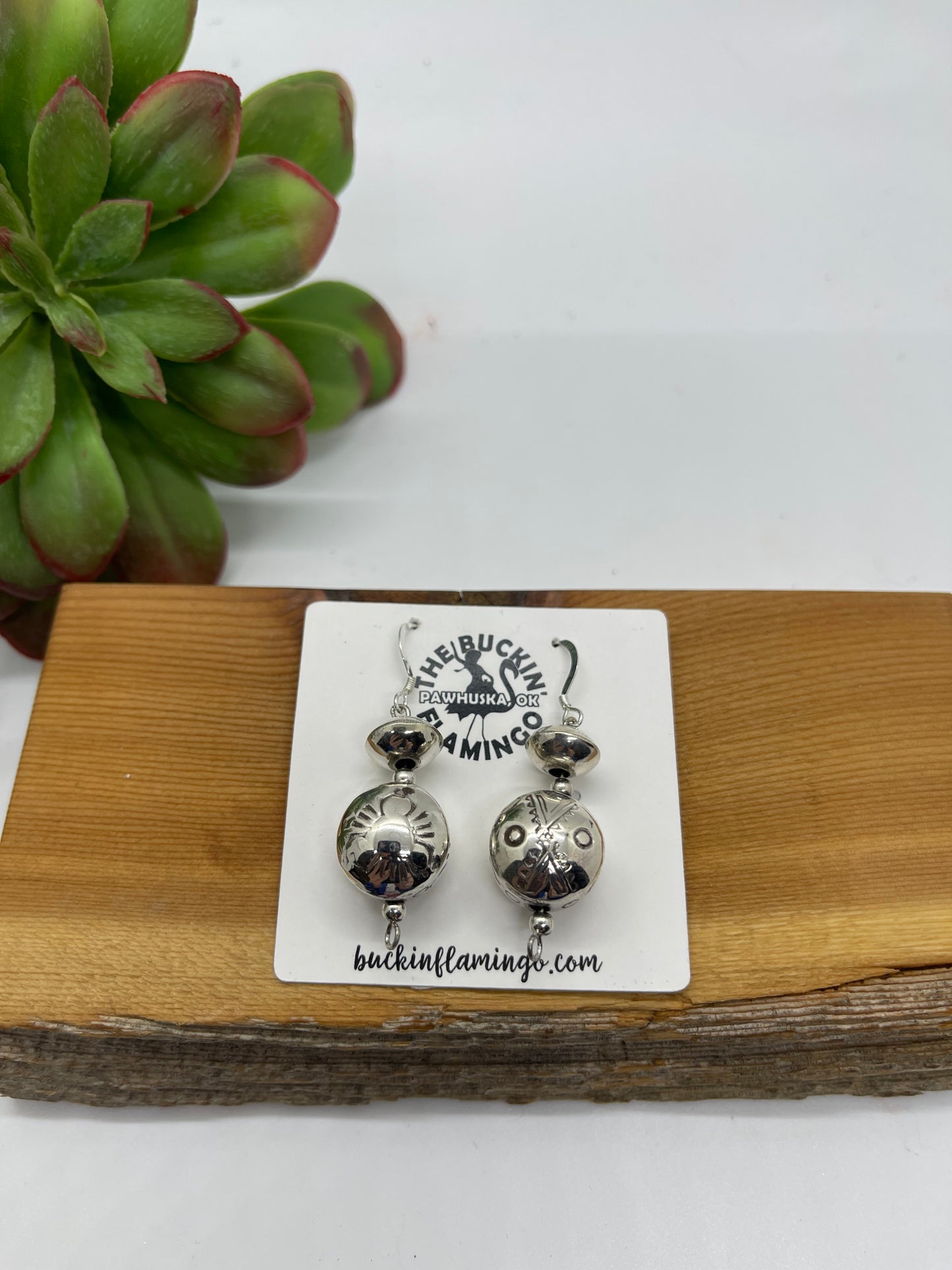 Handmade Navajo Pearl Canteen Bead Dangle Earrings by Sophia Becenti, Navajo