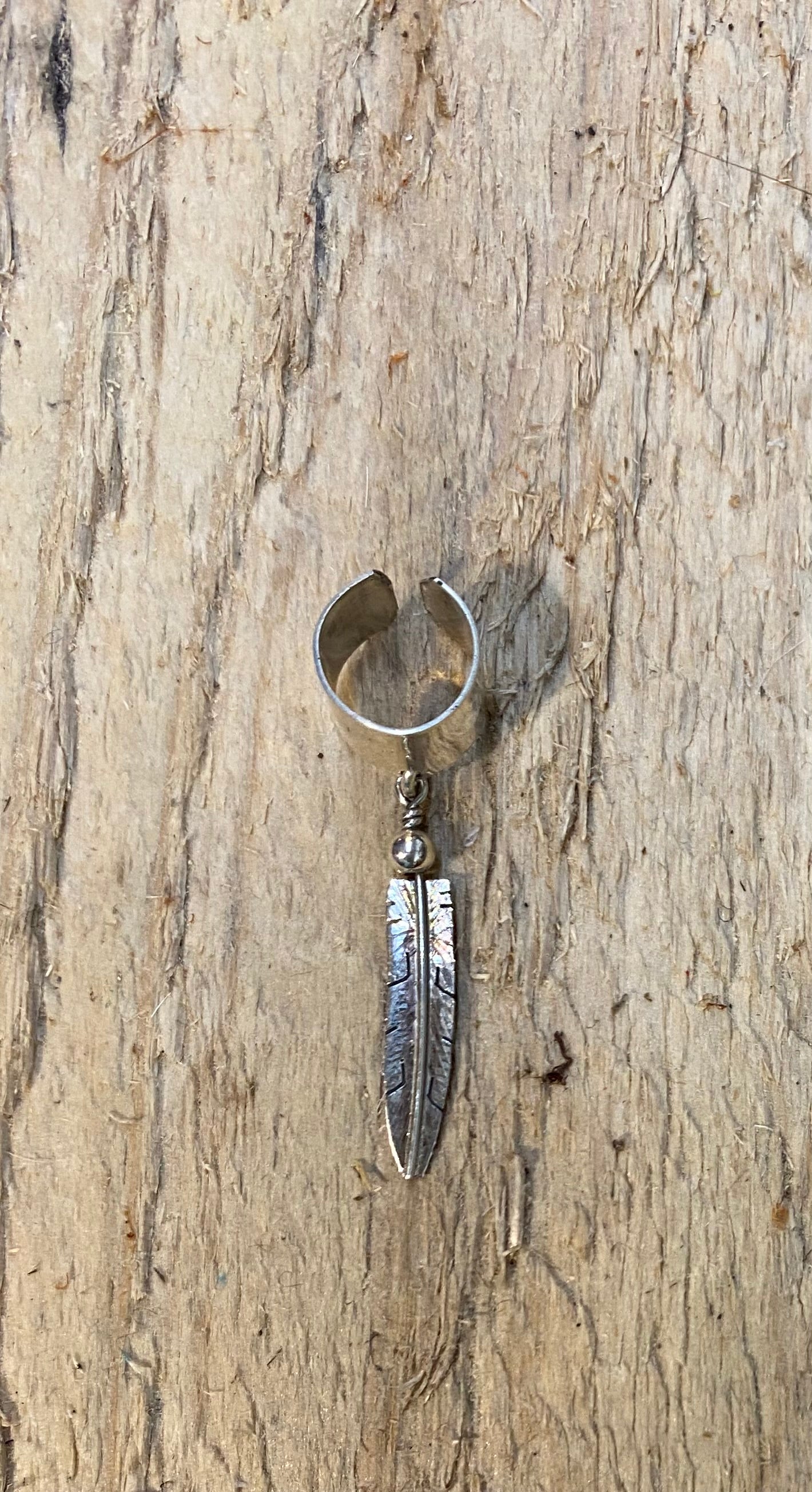 Sterling Silver Feather with Stone Ear Cuff