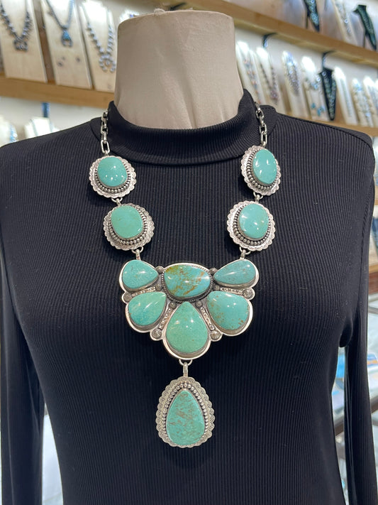24" Turquoise Half Cluster Necklace by Jeff Largo, Navajo