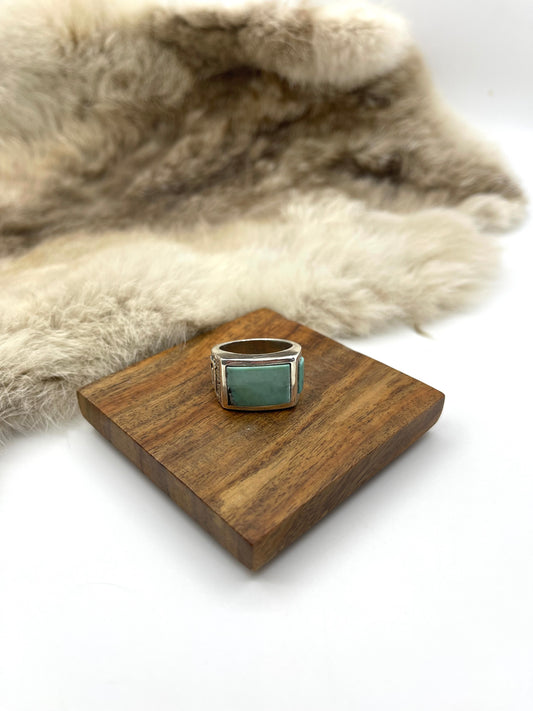 10.5 Turquoise Heavy Silver Ring by Bevis Tsadaisi, Zuni