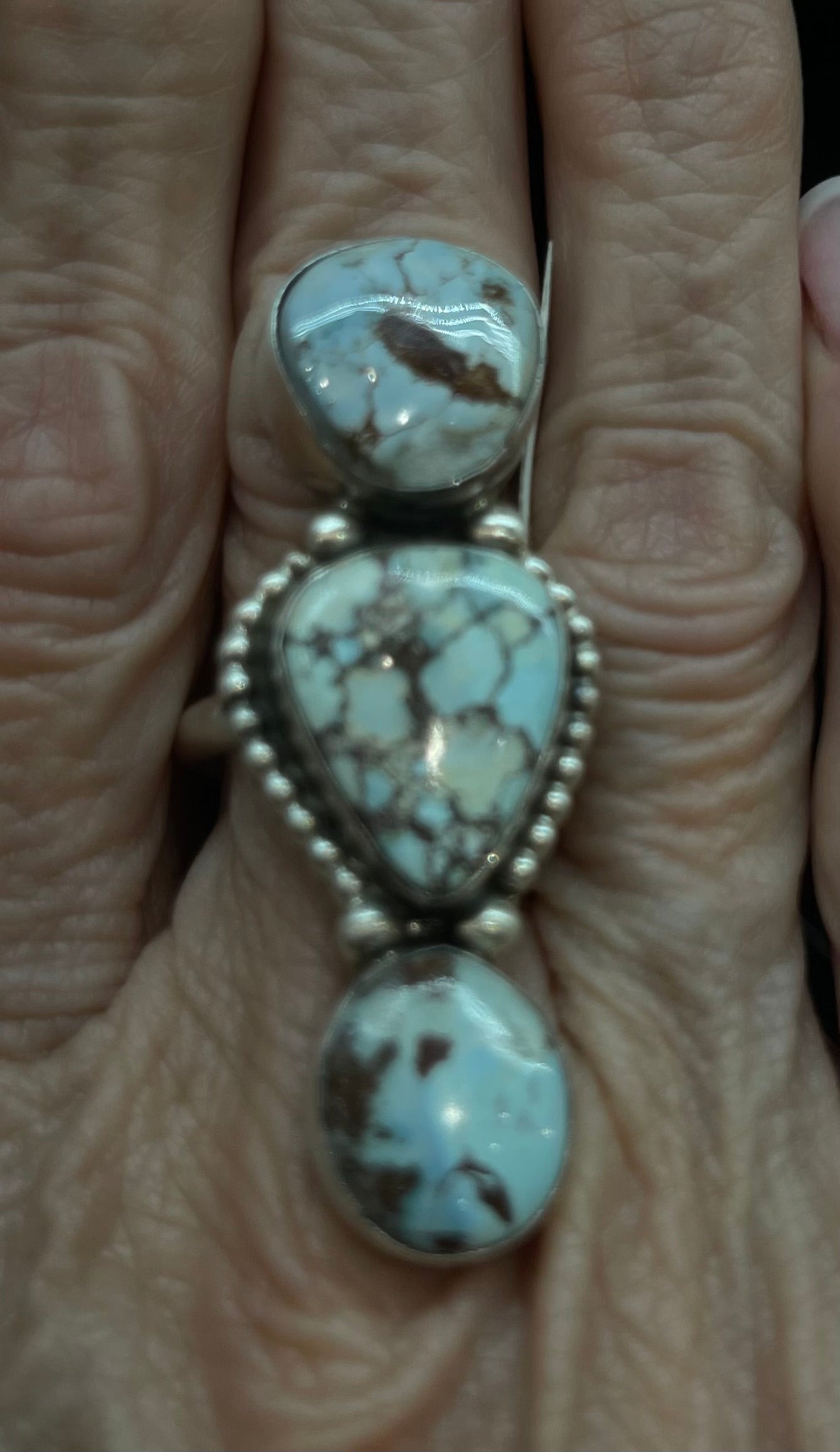 Adjustable Golden Hills Turquoise 3 Stone Ring by Alfred Martinez, Navajo
