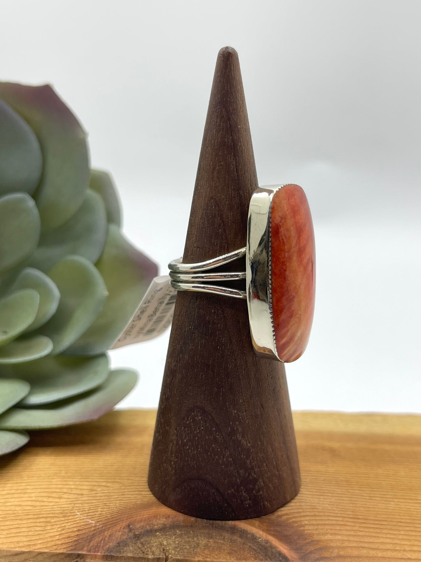 7.0 Orange Spiny Oyster Shell Ring by Mina Benally, Navajo