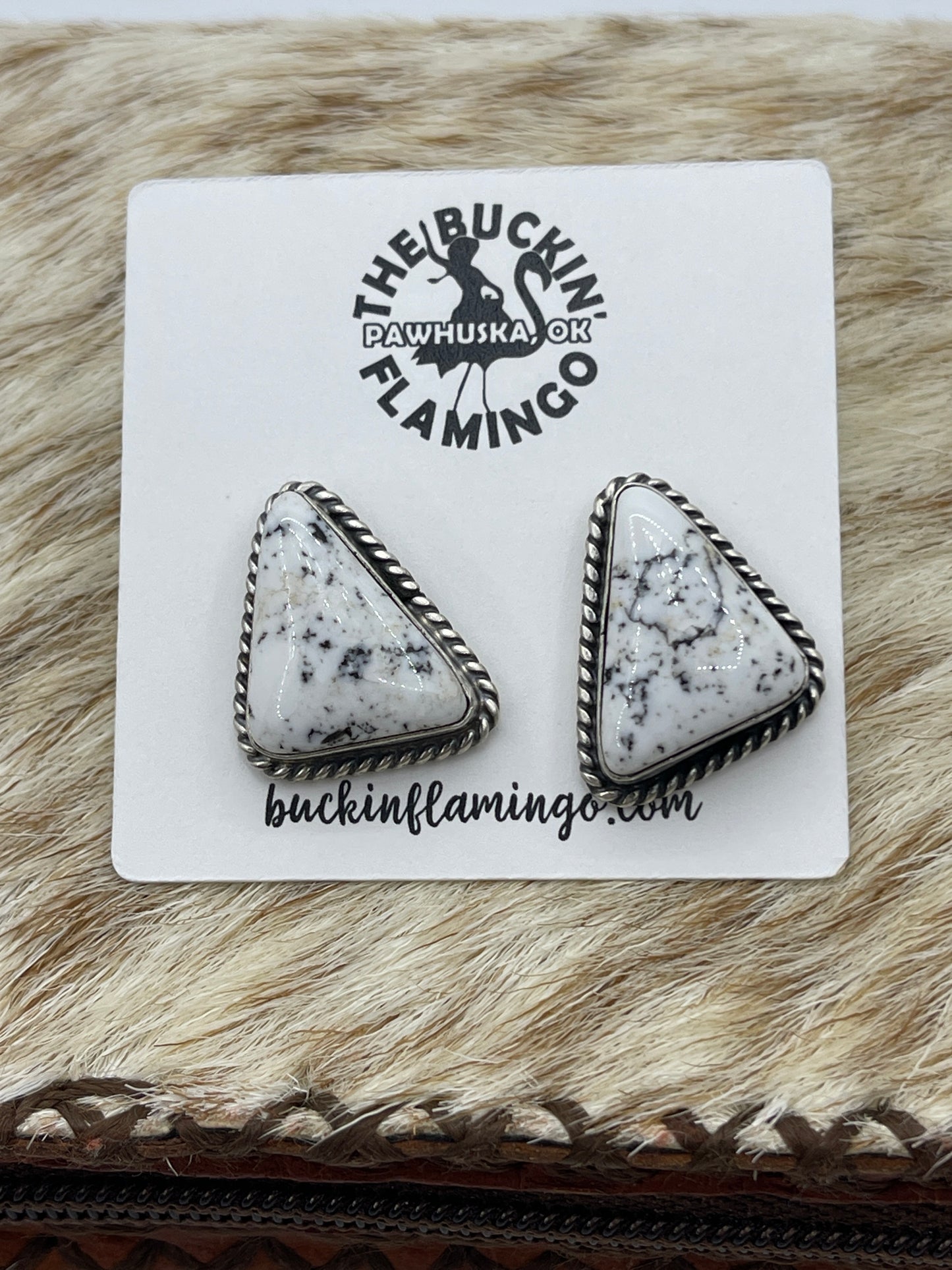 White Buffalo Earrings by Elouise Kee, Navajo