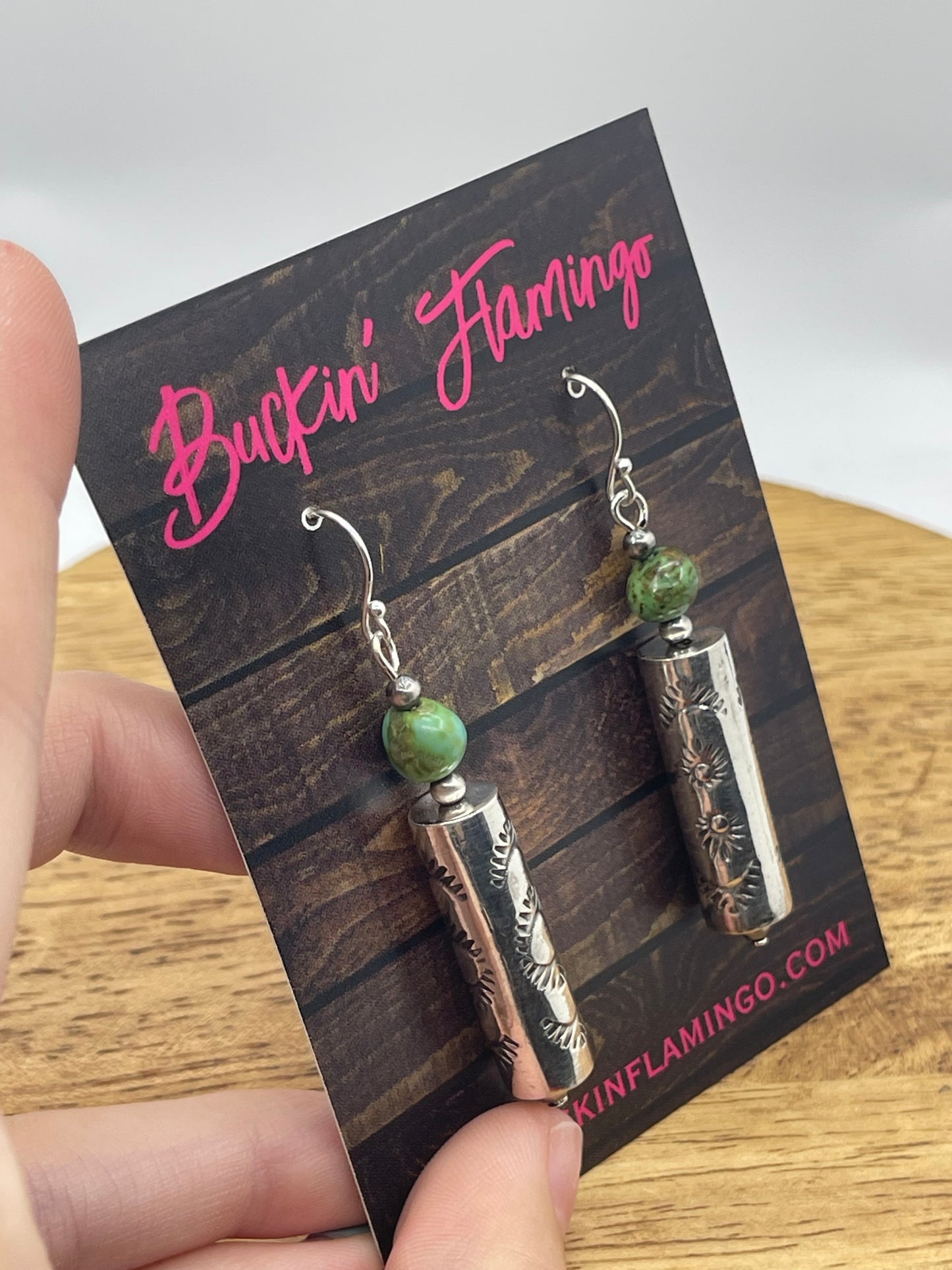 Barrel Bead Dangle Earrings with Royston Turquoise