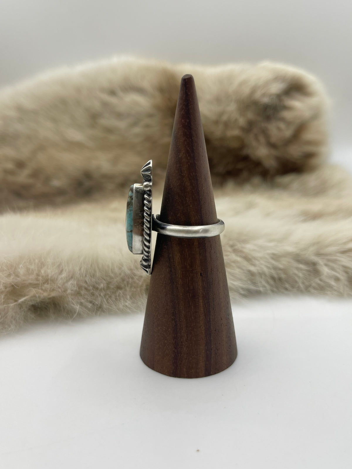 6.0-8.0 #8 Turquoise Adjustable Ring by Johnny Dixon, Navajo