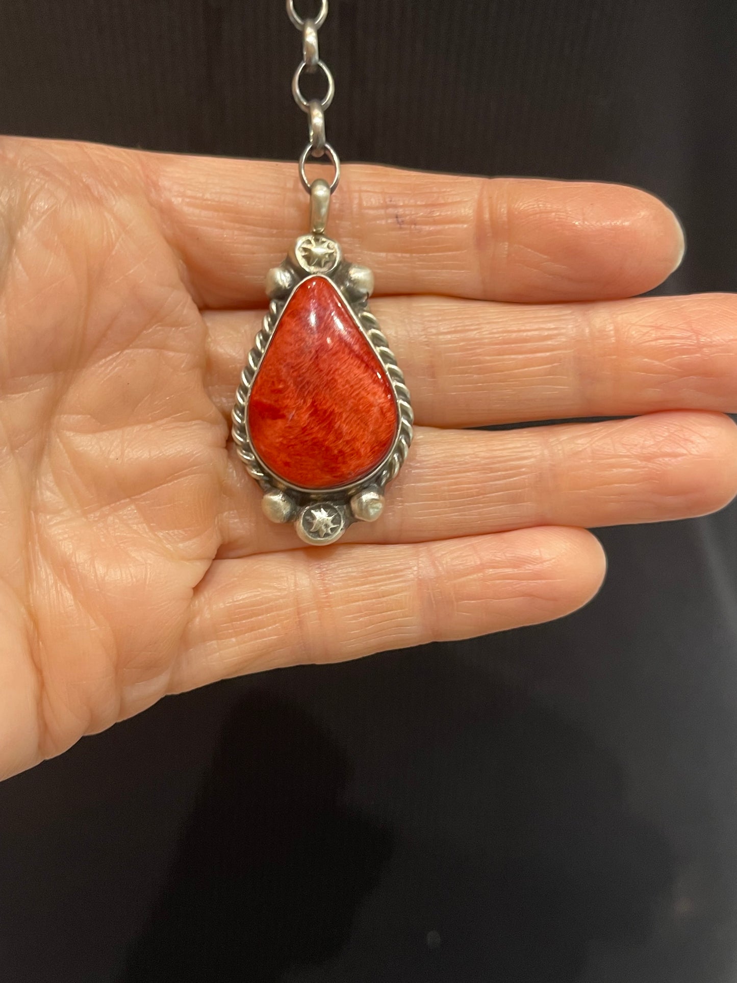 20" + 9" Red Spiny Oyster Necklace by Augustine Largo, Navajo