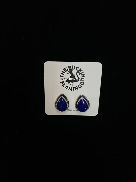 Teardrop Lapis Post Earrings by Judith Dixon, Navajo