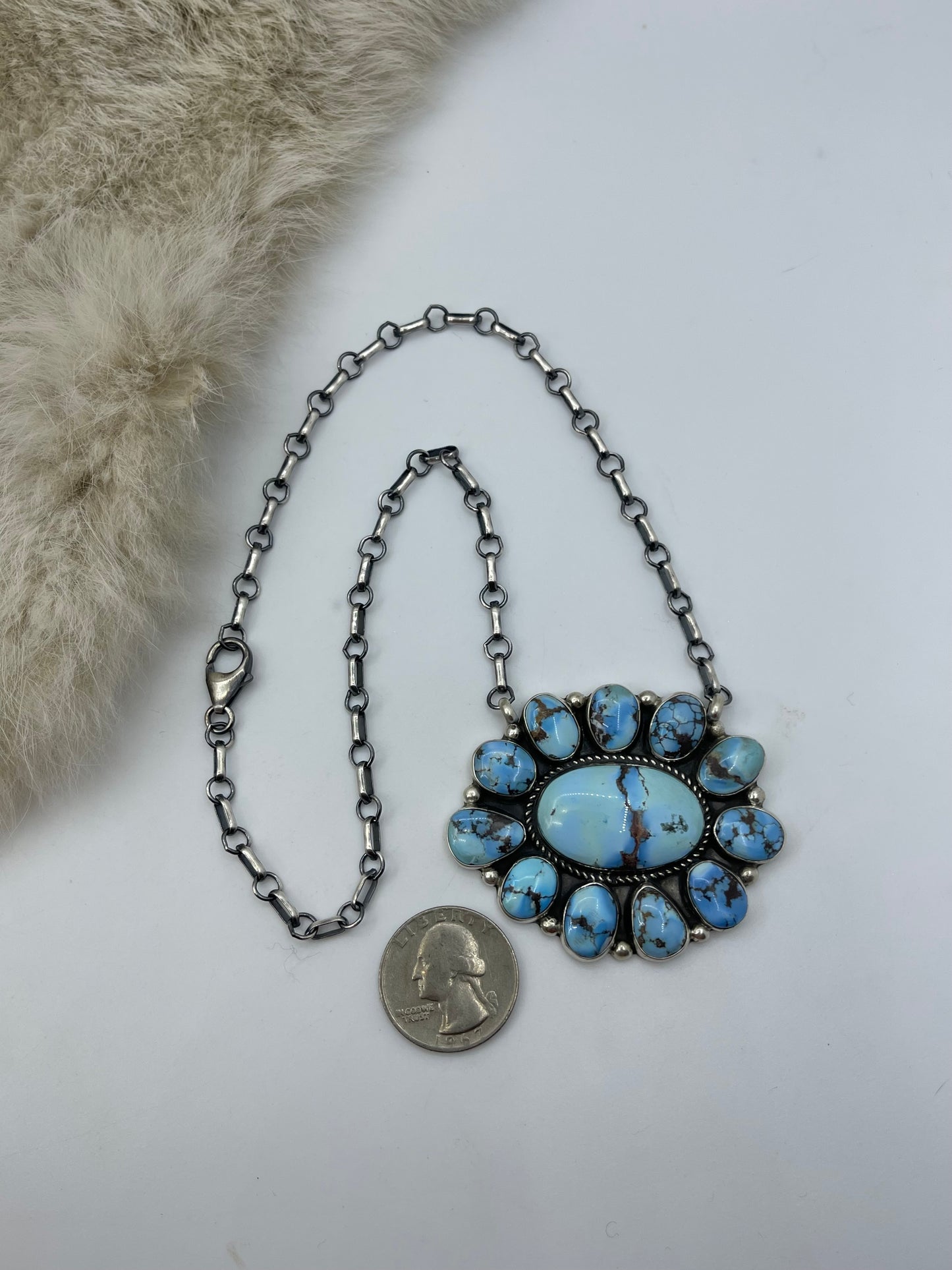 17" Golden Hills Turquoise Cluster Necklace by Geraldine James, Navajo