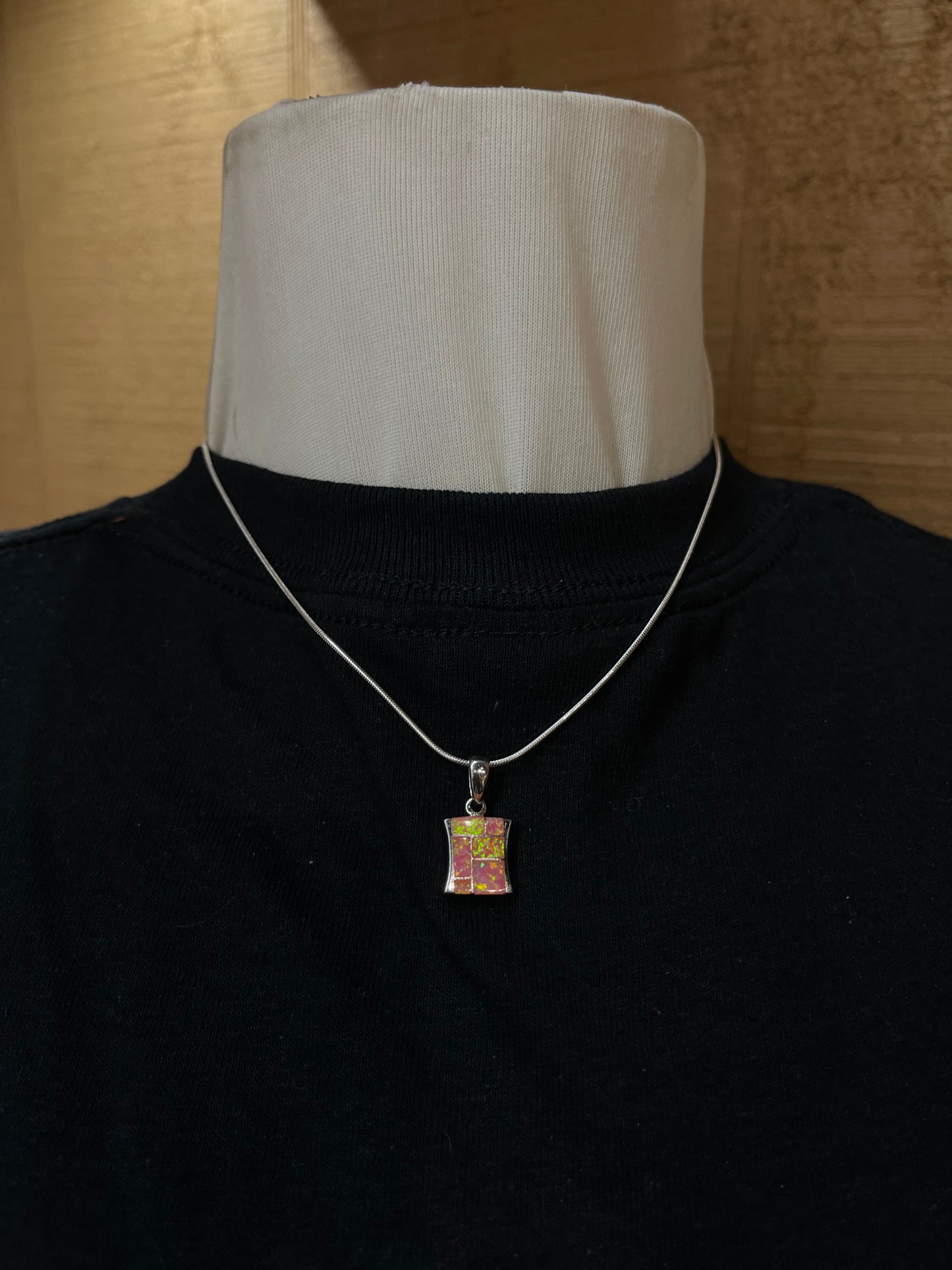 16" Pink Opal Inlay Necklace with a 4mm Bale