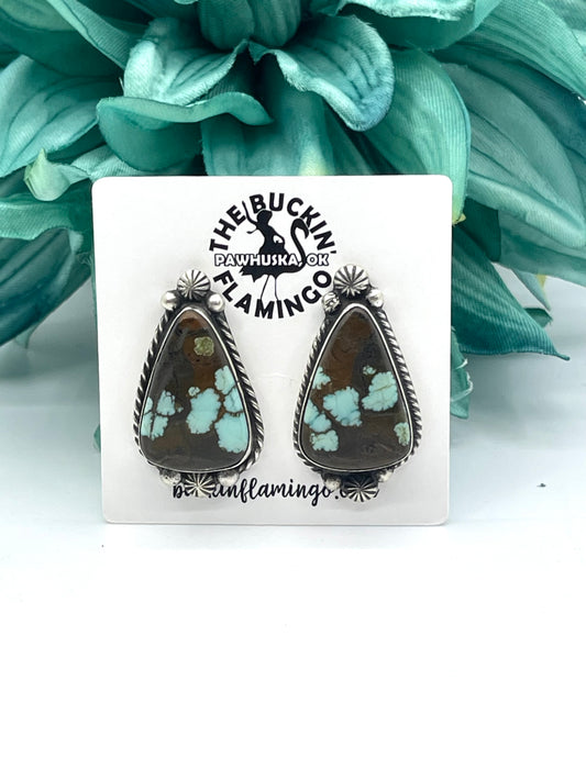 #8 Turquoise Top Post Earrings by Elouise Kee, Navajo