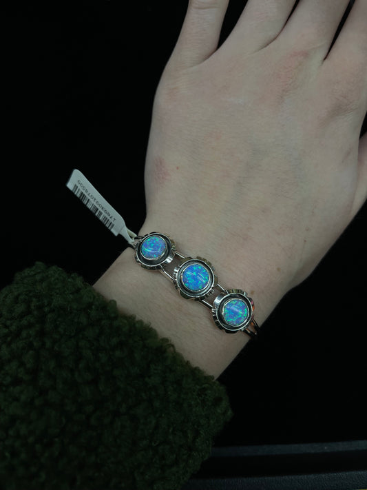 3 Stone Blue Opal Cuff by Amos Begay, Navajo