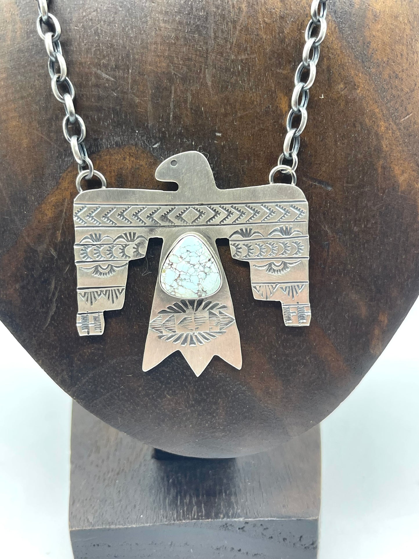 19" Golden Hills Turquoise Thunderbird Necklace by Rick Enriquez, Navajo
