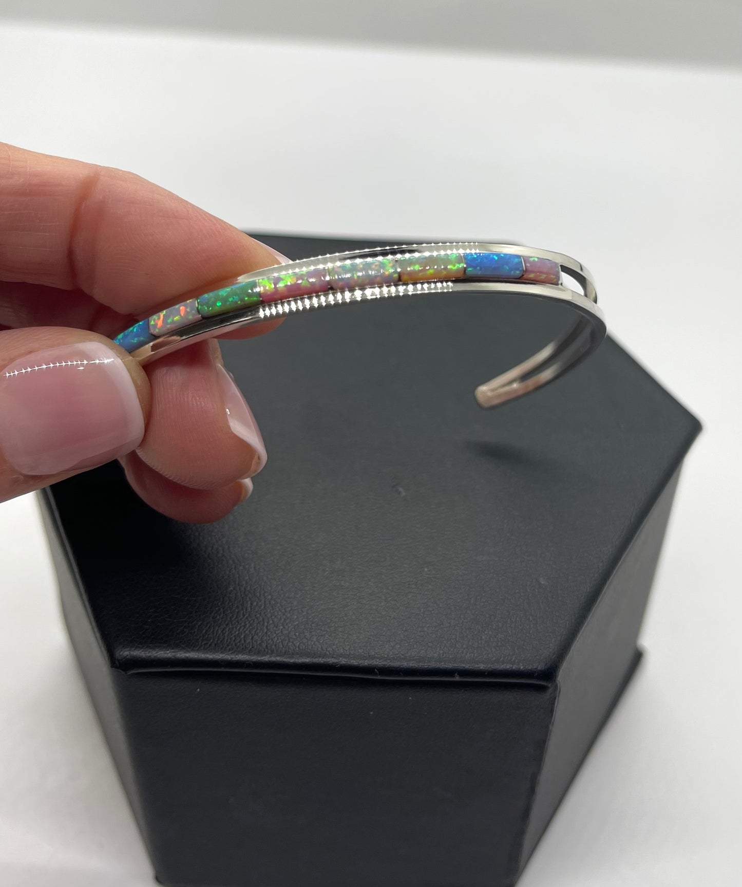 6 1/2" Multi Color Opal Inlay Cuff by Anson Wallace, Zuni