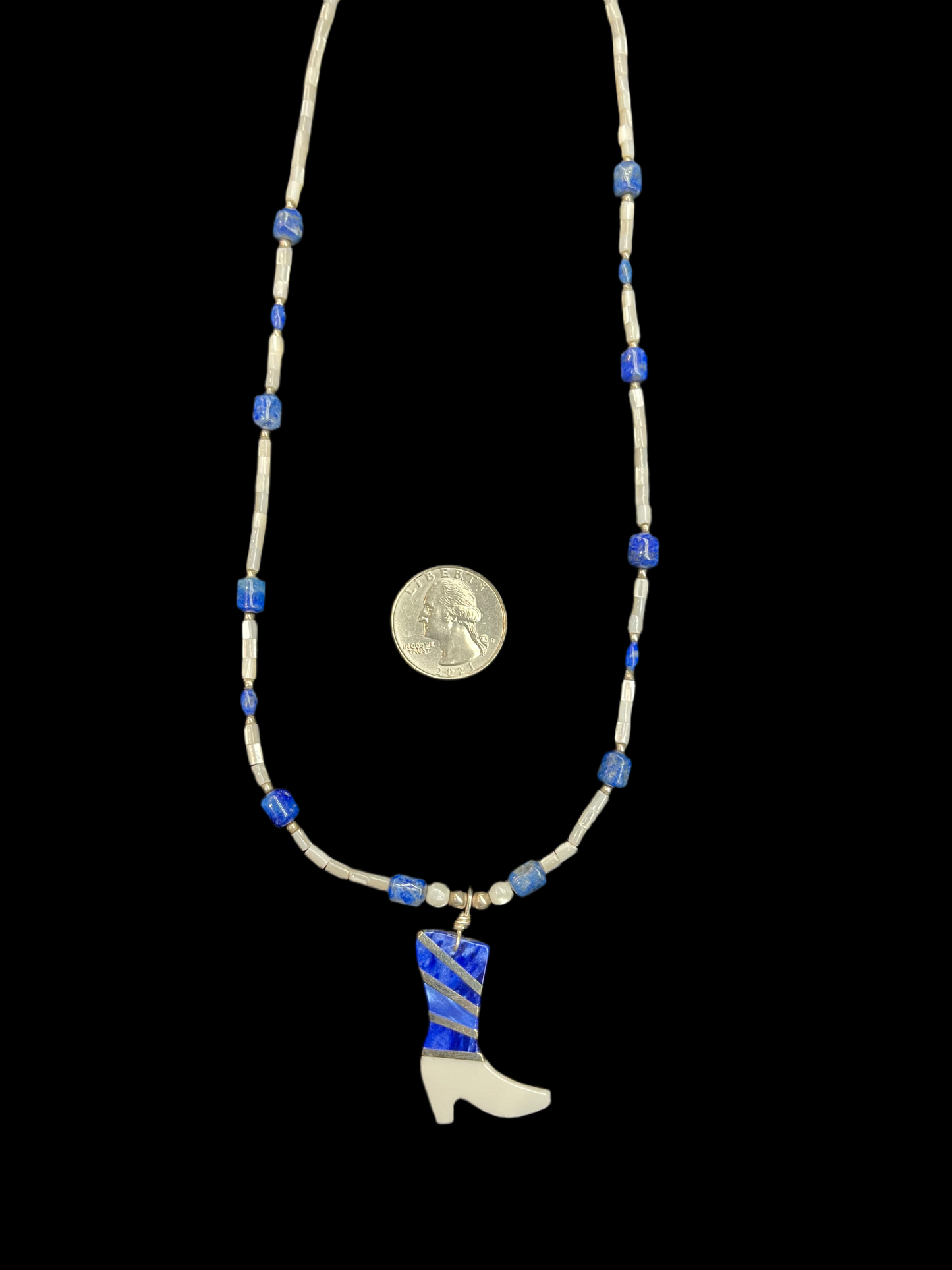 Santo Domingo Mother of Pearl and Denim Lapis Necklace