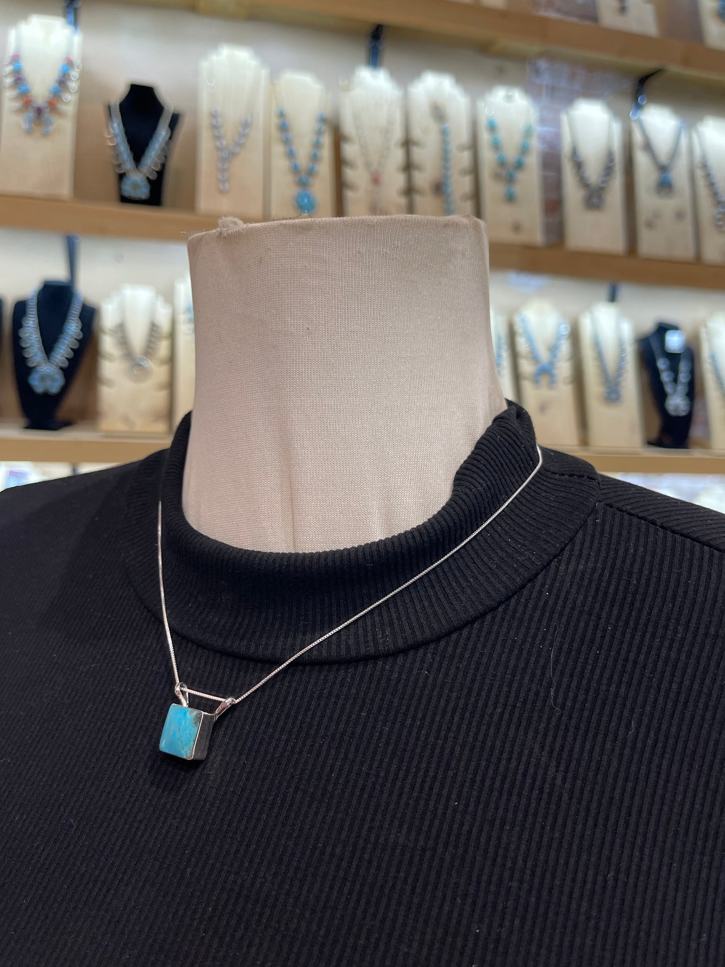18" Square Turquoise Necklace by Ryntanna Yazzie, Navajo