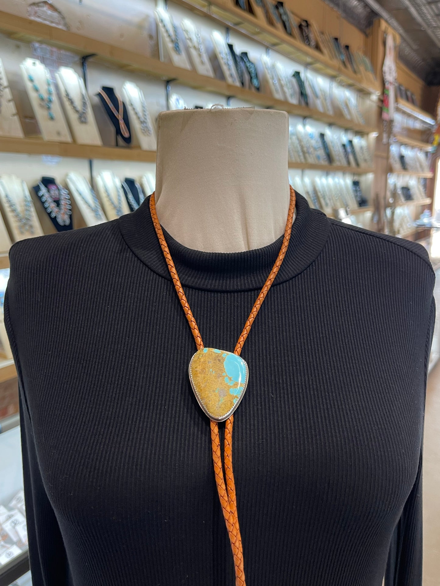 #8 Turquoise Bolo Tie by Carrie Cannon, Kiowa