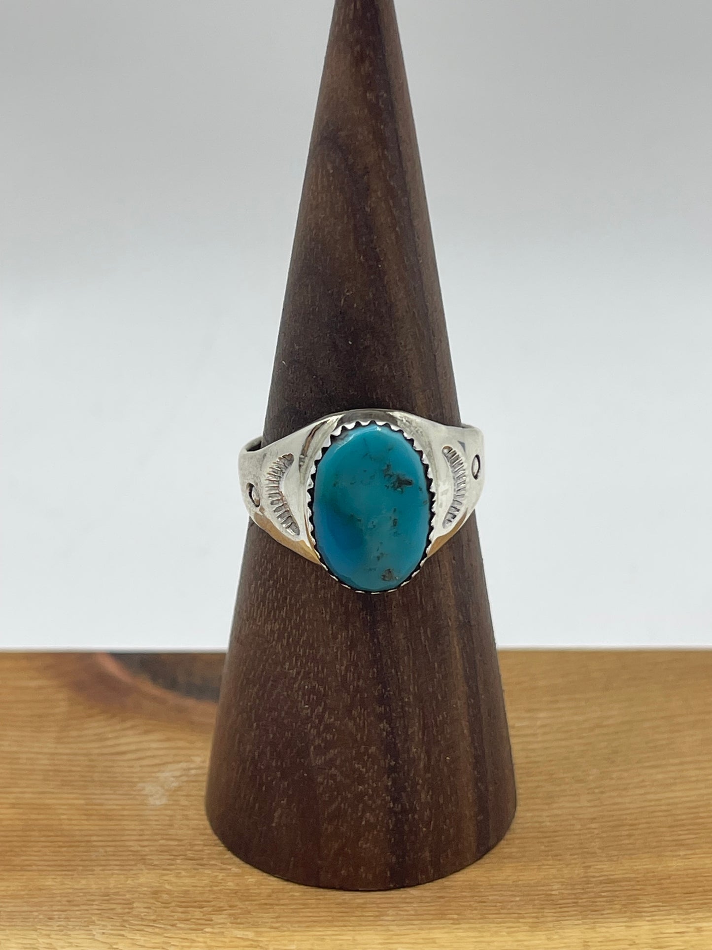 9.5 Turquoise Oval Ring by Mary Lincoln, Navajo(Matrix Varies)