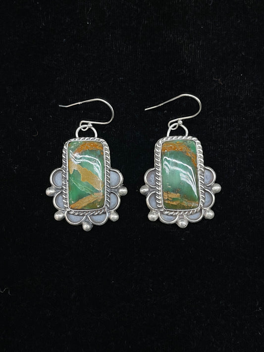 Mantis Turquoise Rectangle Dangle Earrings by Terrell Nez, Sr. Navajo