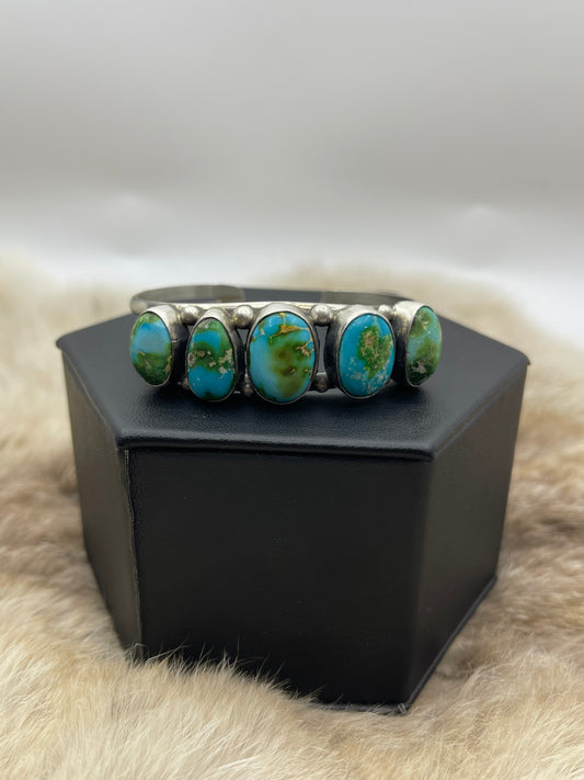 5.75"-7" Sonoran Gold Turquoise 5 Stone Cuff by Augustine Largo, Navajo