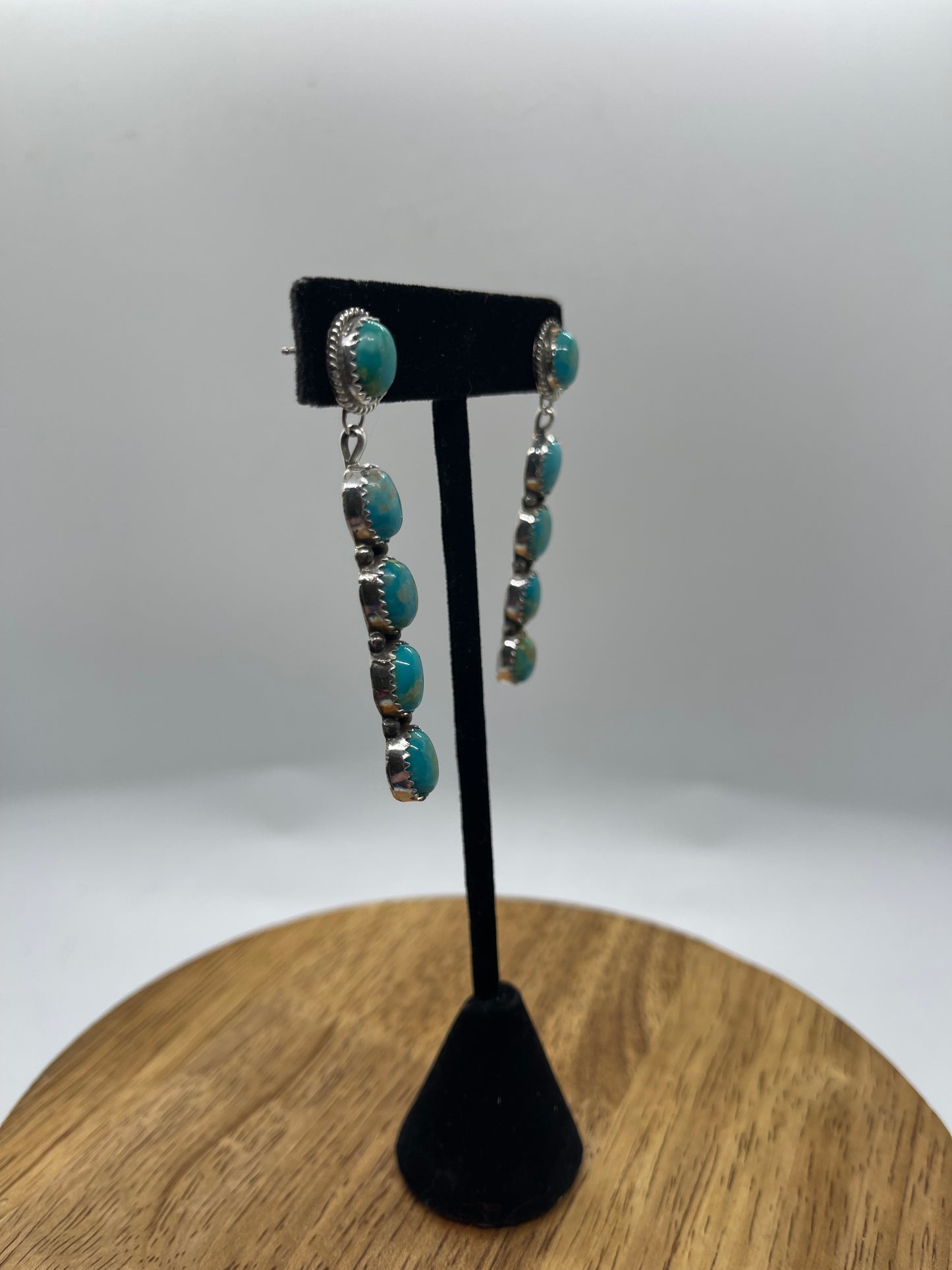 5 Stone Turquoise Post Dangle Earrings by Latricia Largo, Navajo