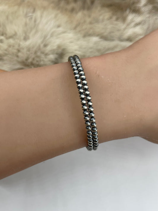3mm 2 Row Navajo Style Pearls Memory Wire Bracelet