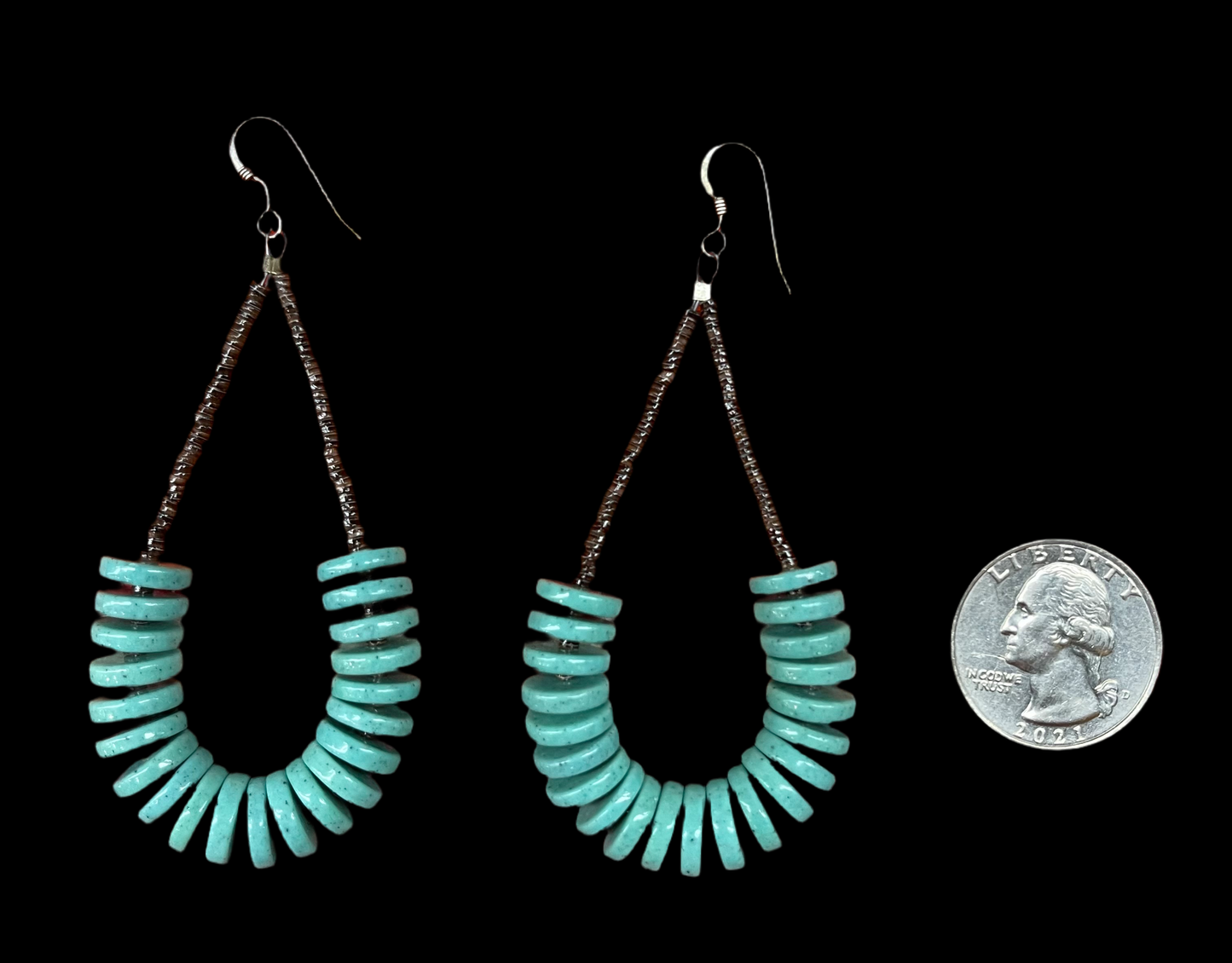 Kingman Turquoise with Pin Shell Dangle Earrings by Deloris Neiato