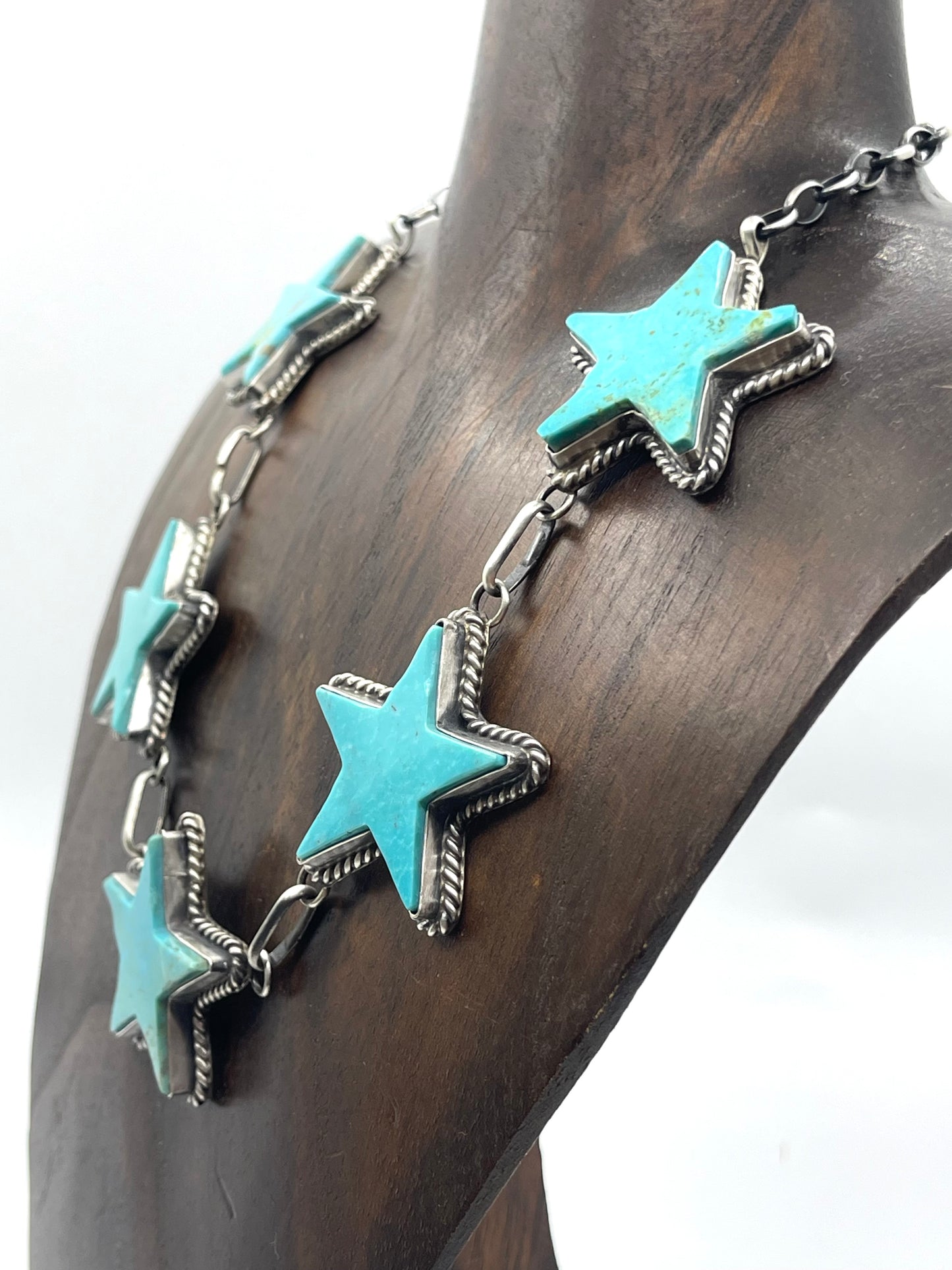 16" Kingman Turquoise 5 Star Choker by Donovan Skeets, Navajo