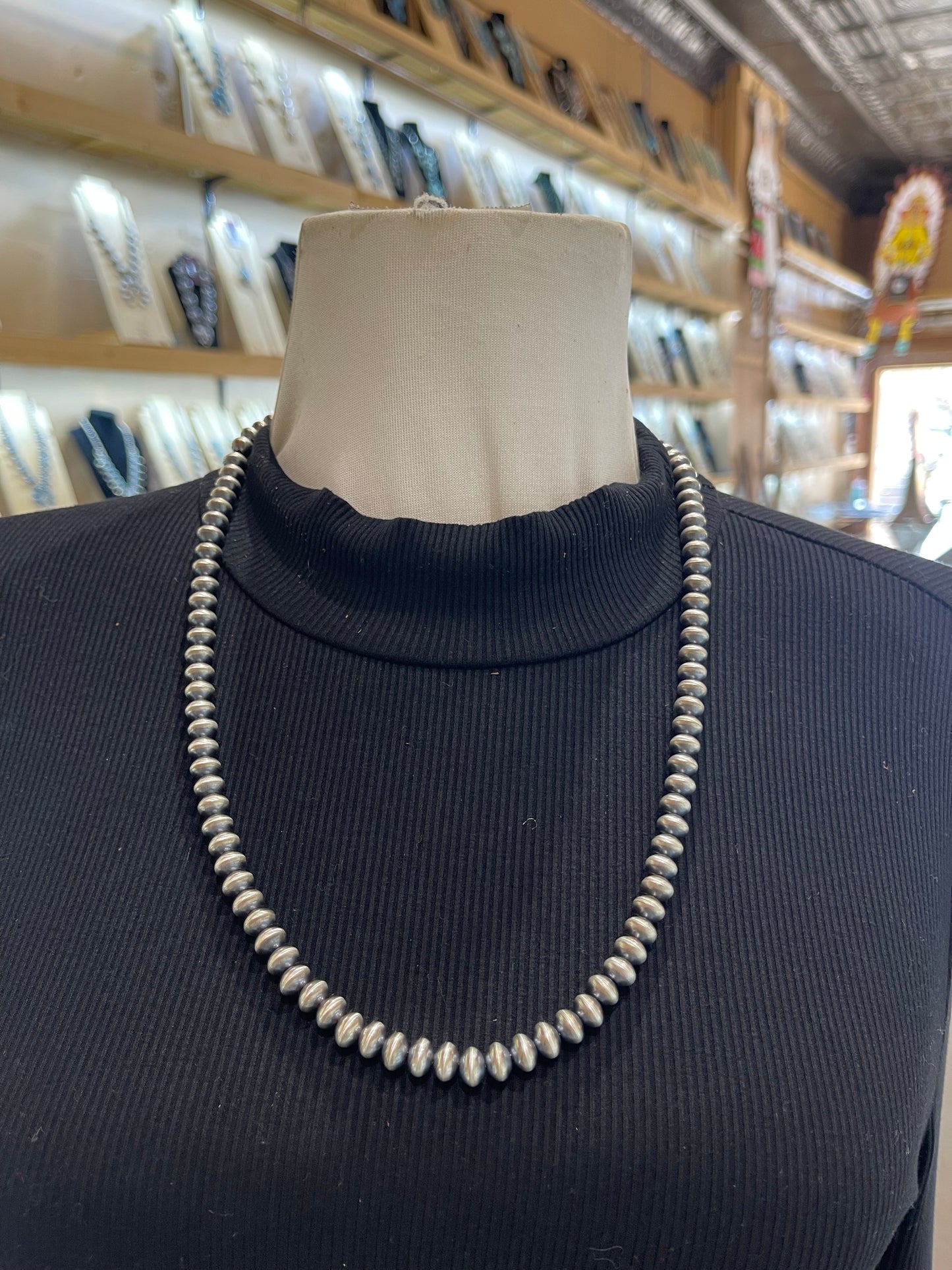 24" 8mm Handmade Navajo Pearls by Bryannen Halwood, Navajo