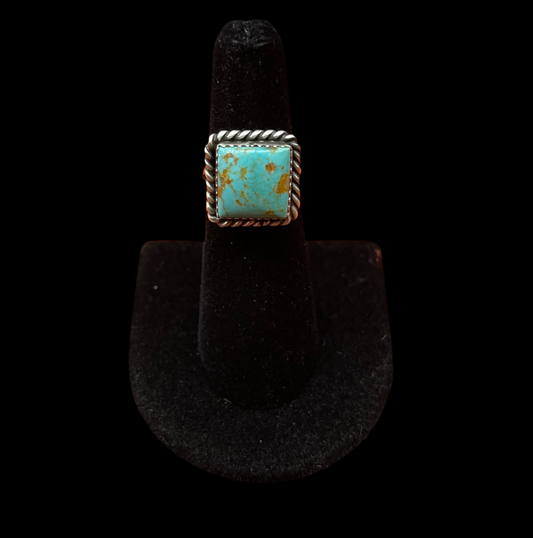 6.0 Kingman Turquoise Square Ring by Freda Martinez.