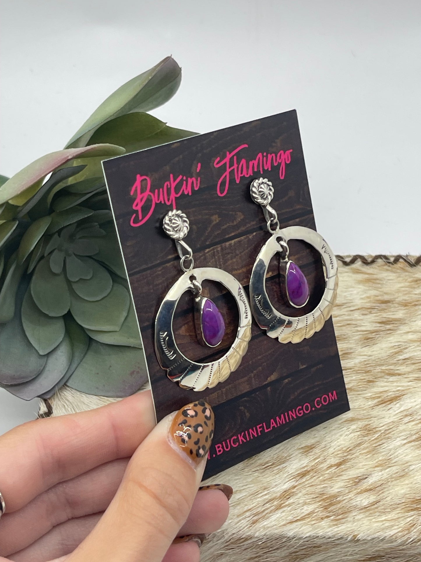 Purple Mojave Post Dangle Hoop Earrings by Sheena Jack, Navajo