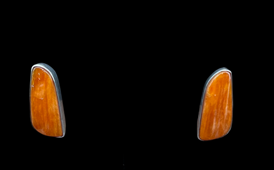 Orange Spiny Oyster Shell Post Earrings by Judith Dixon, Navajo