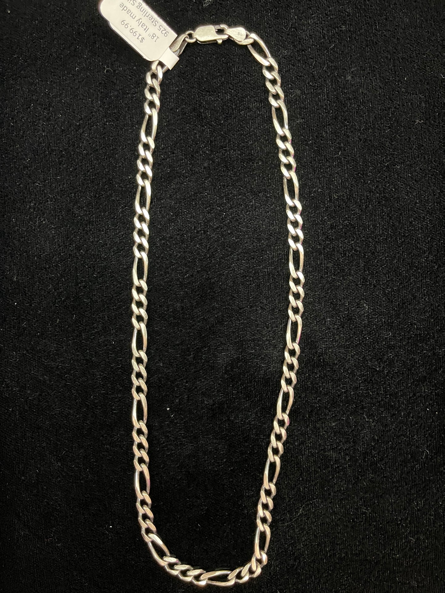 18" Figaro Style 925 Sterling Silver Chain, made in Italy