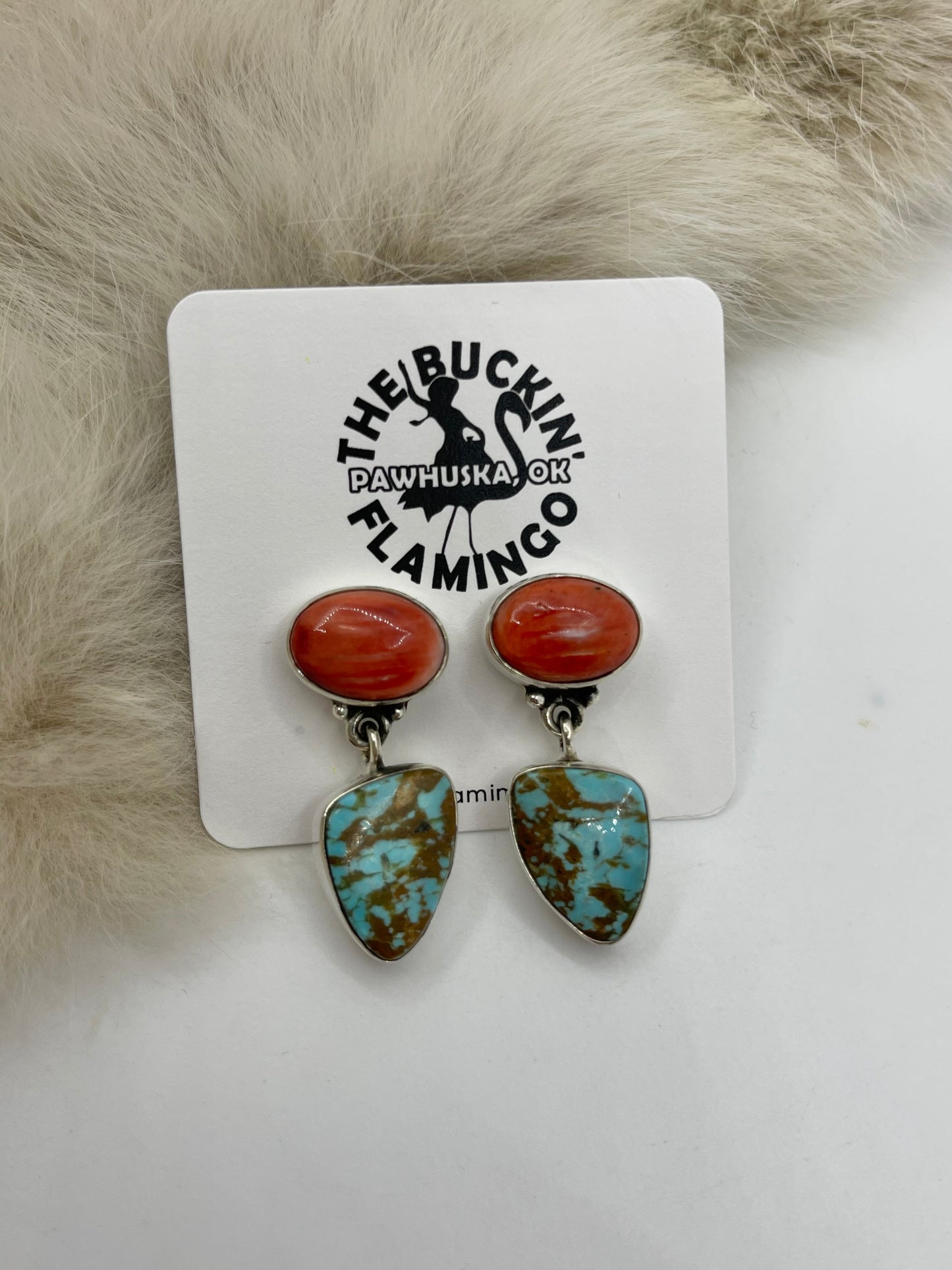2 Stone Spiny Oyster And Turquoise Dangle Earrings