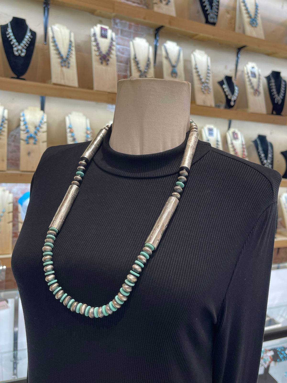 12mm 30” Handmade Navajo Pearl Necklace & Earring Set by Tylena Nez, Navajo