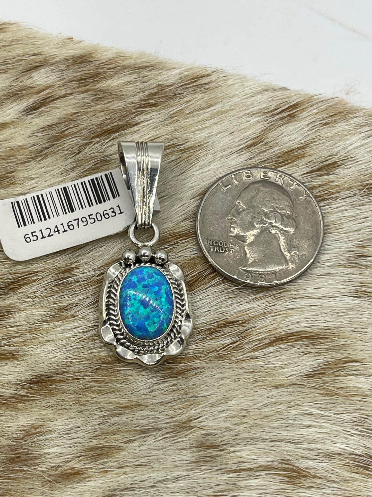 6.8mm Bale Blue Opal Pendant by Samuel Yellowhair, Navajo