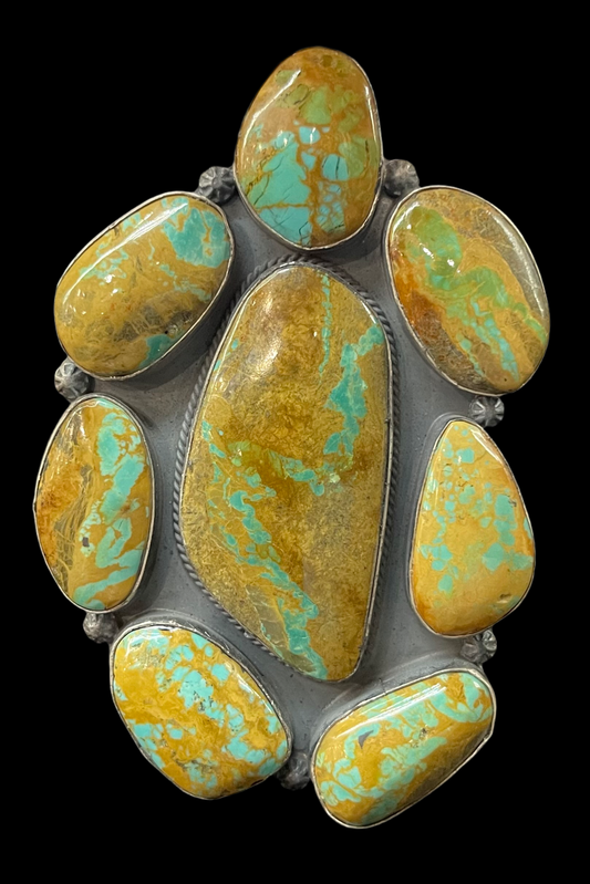 Adjustable Royston Turquoise Cluster Ring by Steven Nez, Navajo