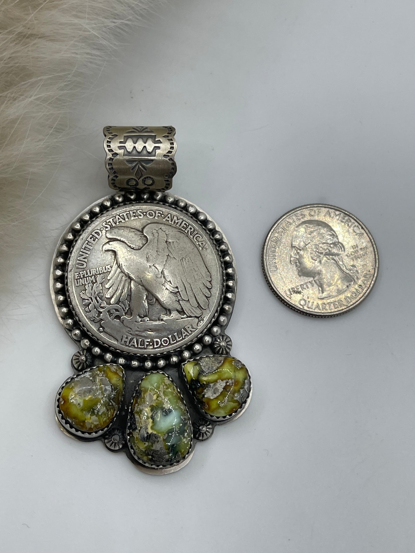 Sonoran Gold Turquoise Silver Half Dollar Pendant