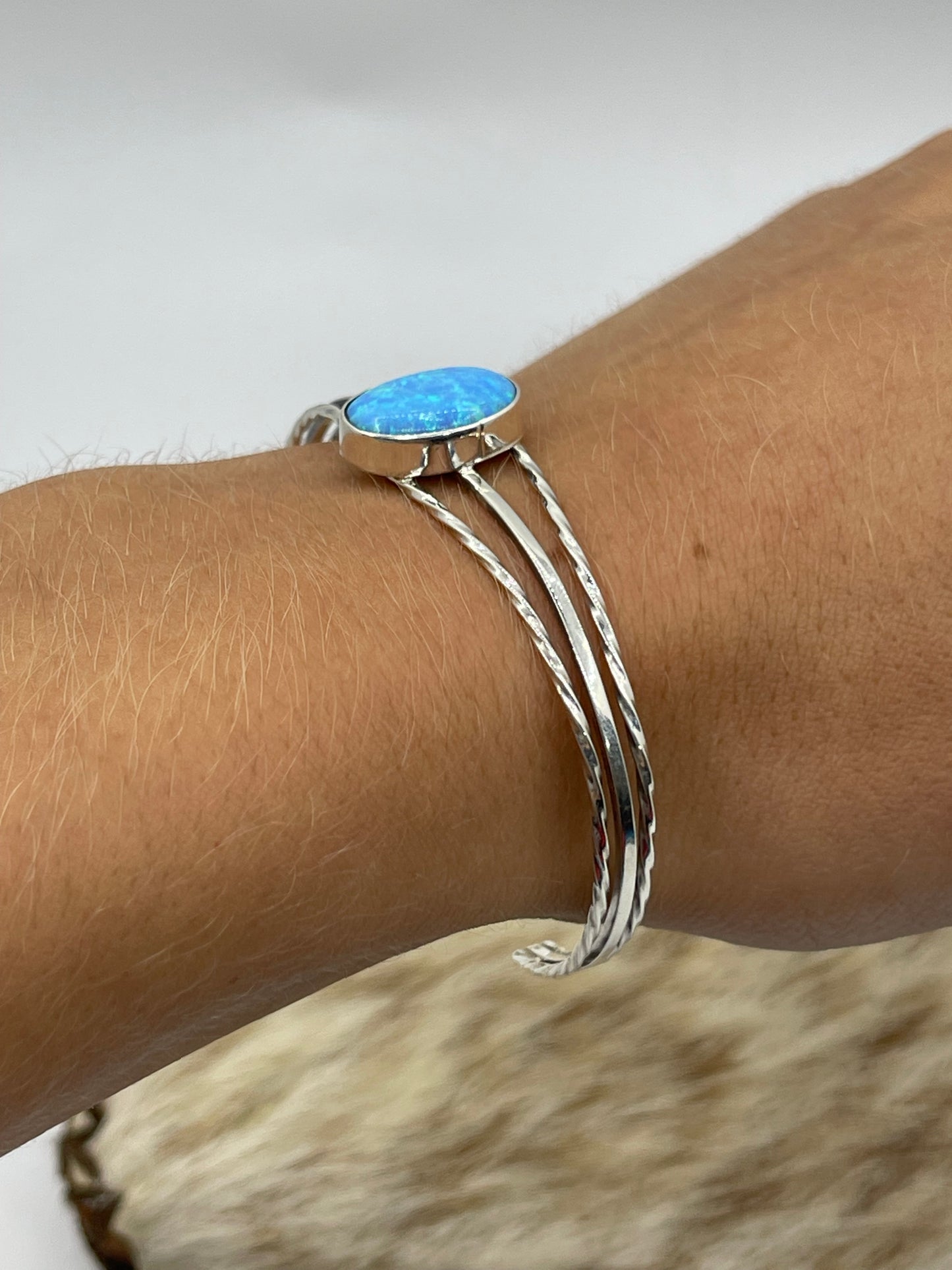 5 1/2"-7" Blue Opal Cuff by Alice Sanders, Navajo