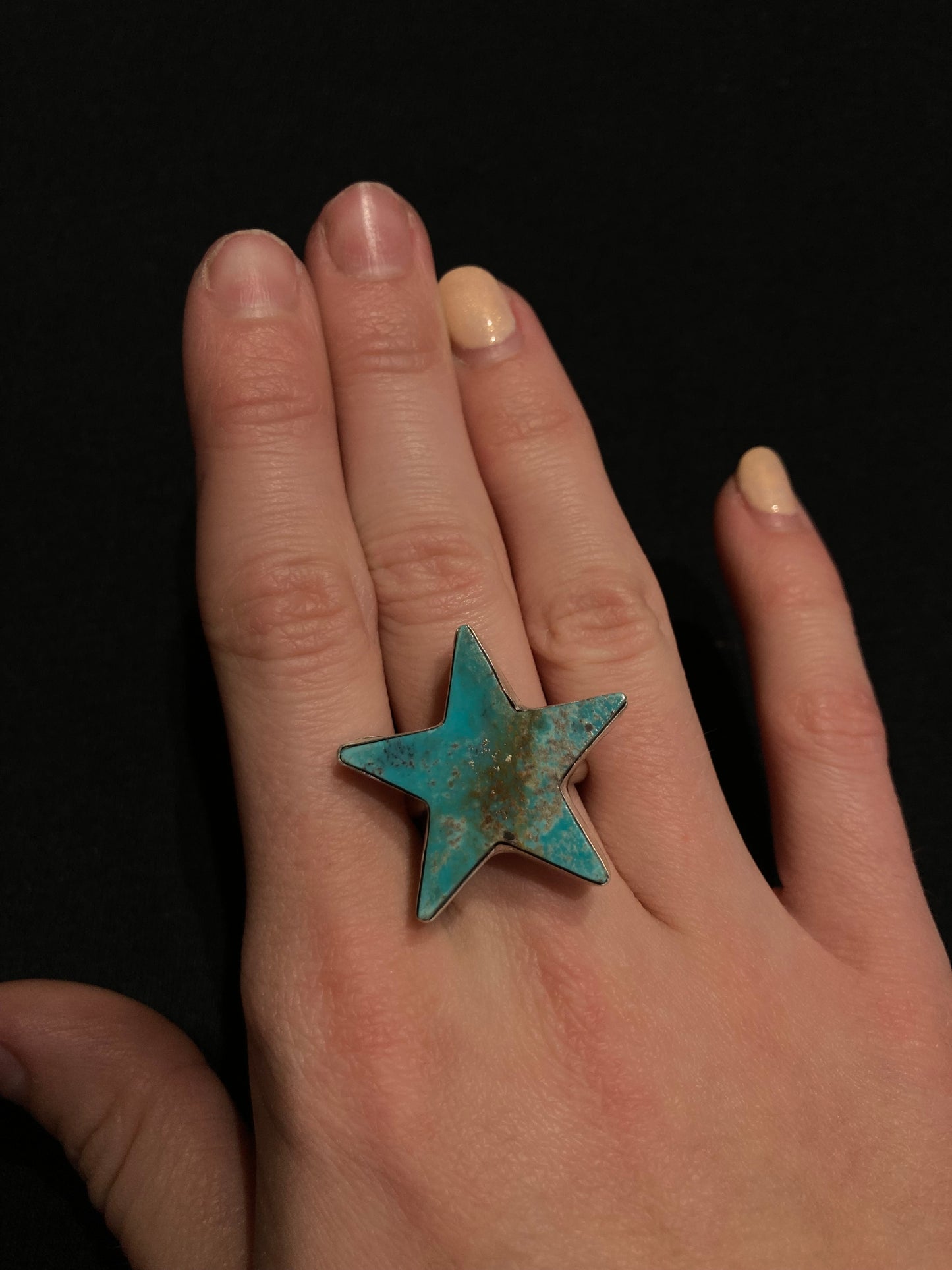 Adjustable Kingman Turquoise Star Ring by Donovan Skeets, Navajo