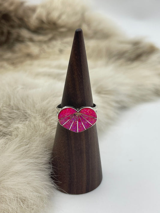 8.0 Pink Opal Inlay Heart Ring
