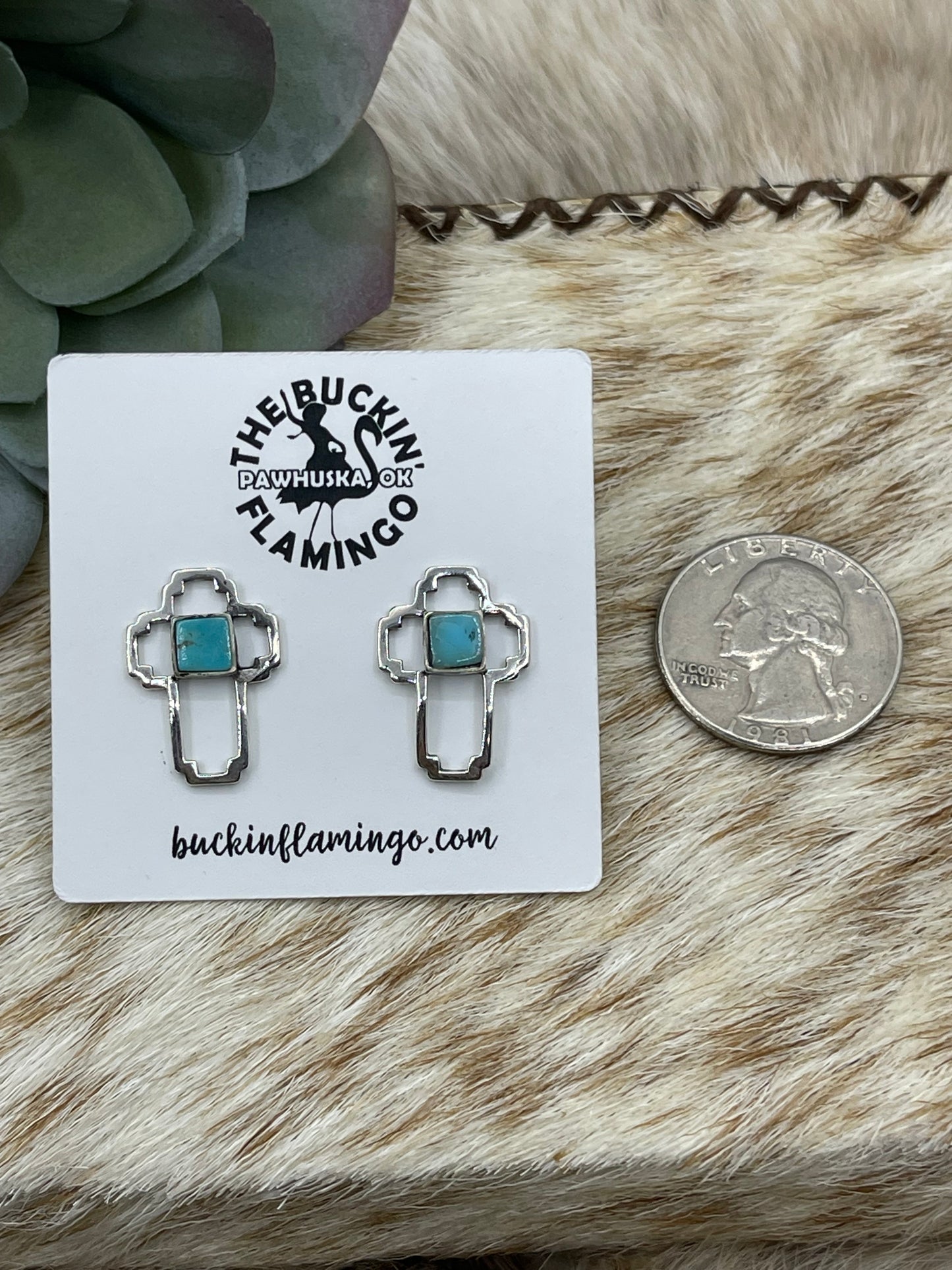 Turquoise Inlay Cross Post Earrings