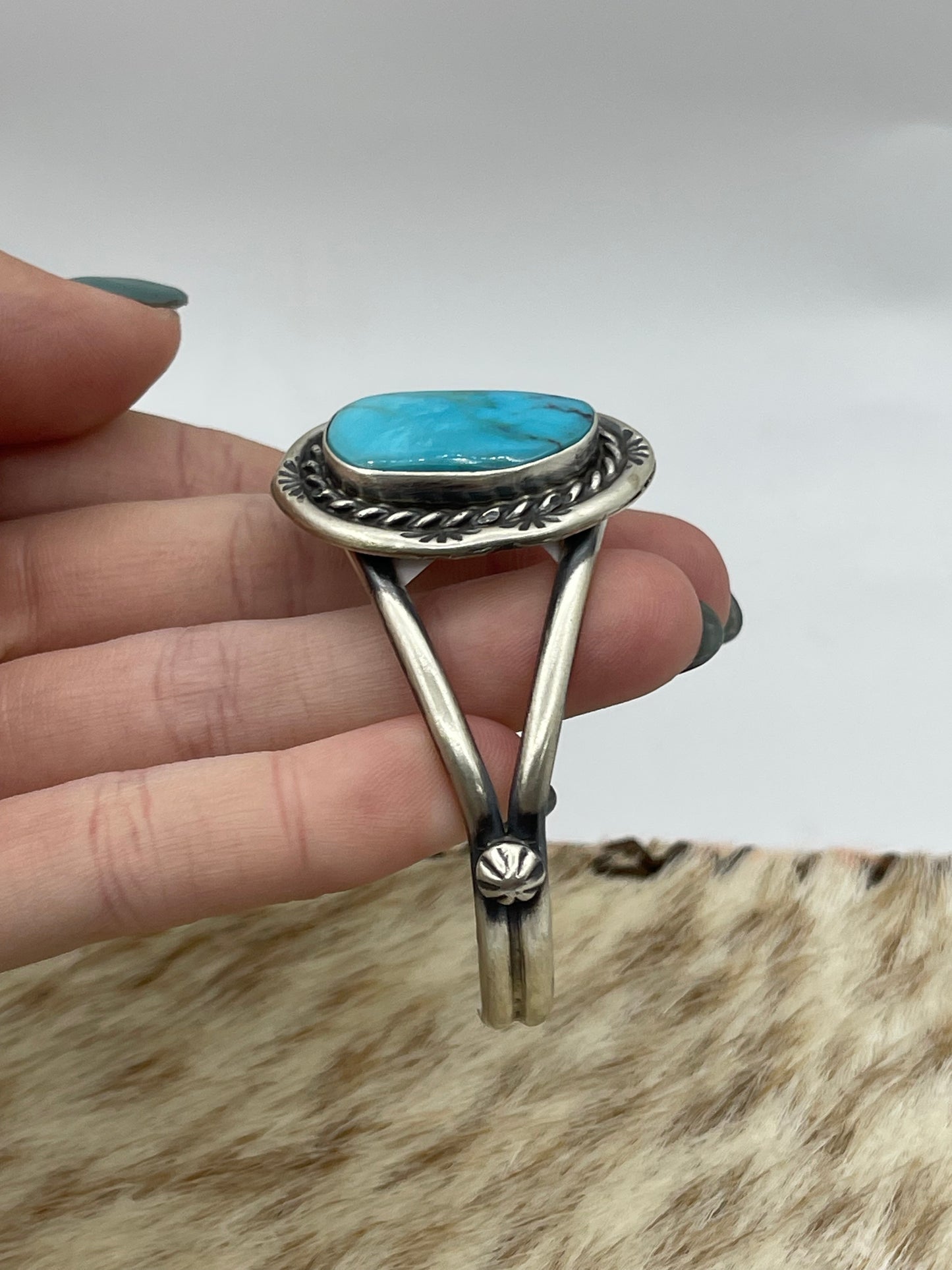 5 3/4"-7 1/4" Kingman Turquoise Cuff by Augustine Largo, Navajo