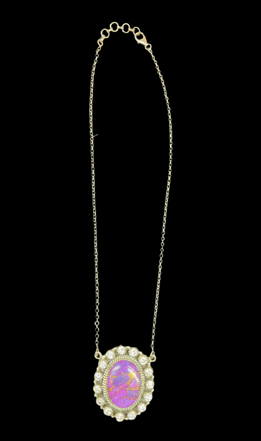 Purple Mojave and CZ Crystal Necklace; HADA Collection